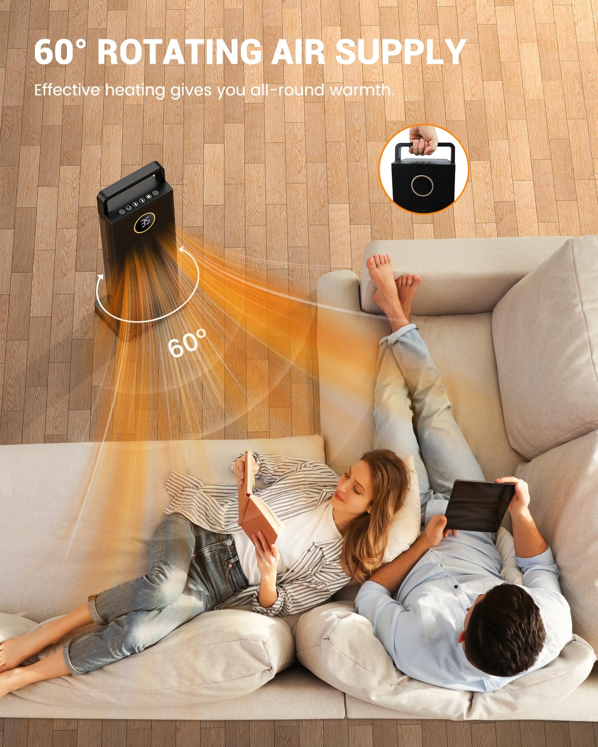 Stufetta Elettrica Basso Consumo - 2000W, ECO Termoventilatore - 3 Modalità, 3S Riscaldamento, PTC Ceramica Silenzioso, 12H Timer, Oscillazione 60°, Protezione da Surriscaldamento e Ribaltamento