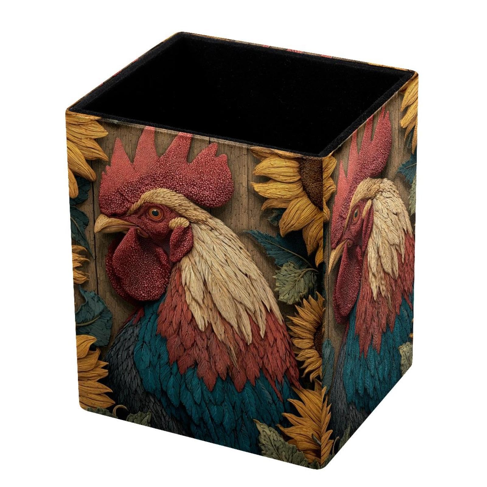 VAPOKF Pencil Holders for Desk, Rooster Printed Pen Holders Pen Pot Makeup Brushes Storage Desktop Stationery Supplies Organiser for Home Office
