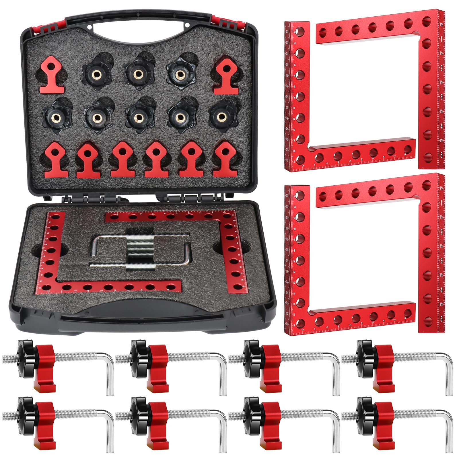 90 Grad Positionierwinkel, 4 Stück 14 cm/5,5 Zoll, Rechtwinklige Klemme mit Aufbewahrungsbox, Aluminiumlegierung Positionierwinkel für Schränke, Boxen, Bilderrahmen
