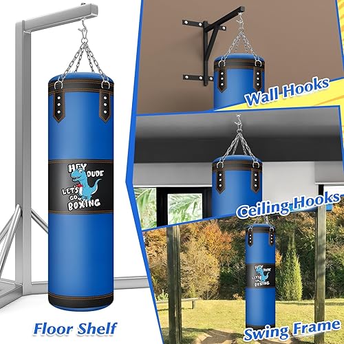 Miniatura 6 de Saco de boxeo para niños, bolsa de boxeo colgante de 2.7 pies con guantes de boxeo, juego de boxeo para niños, bolsa de kickboxing para jóvenes,