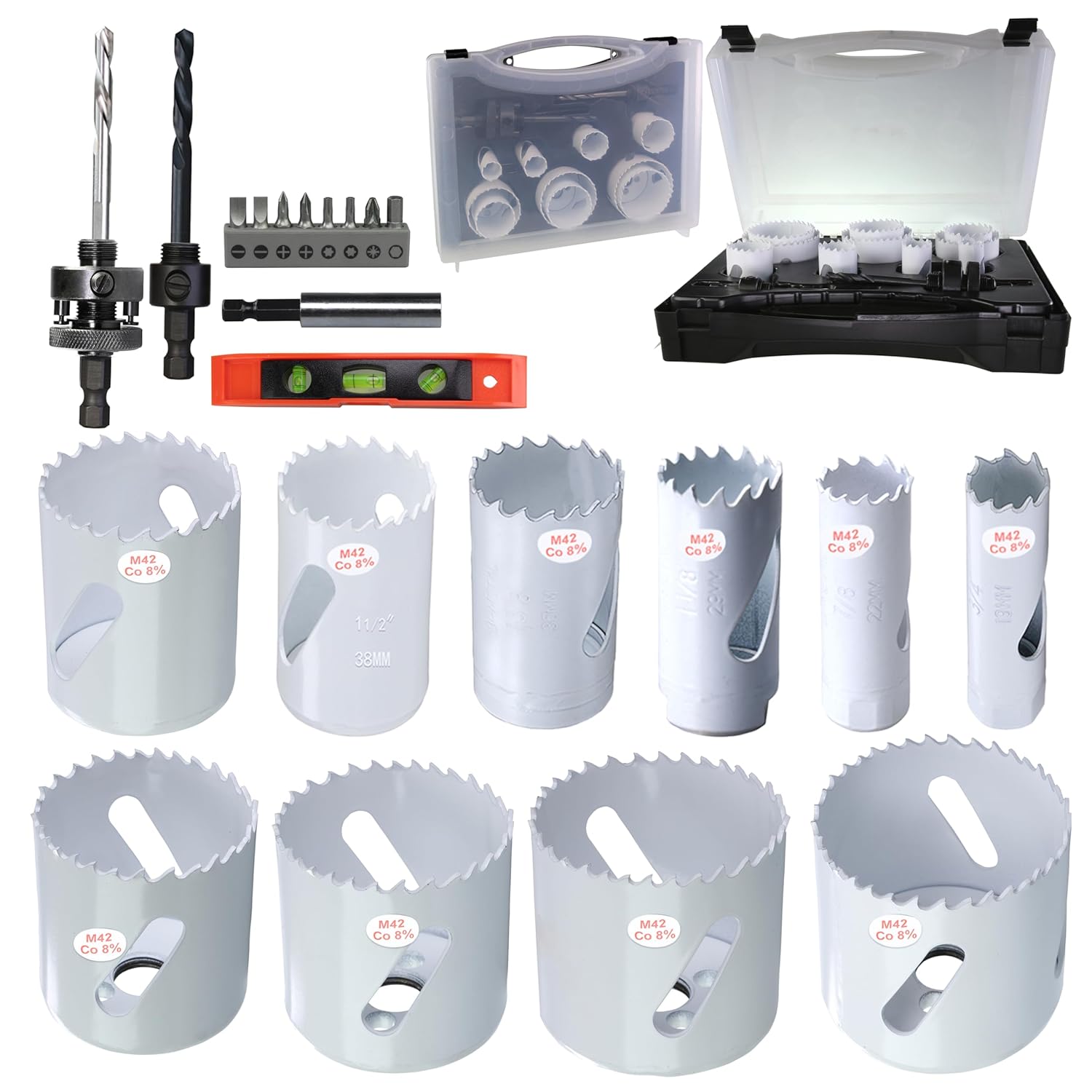 25/32 to 2-3/4" 20 to 70mm 11pcs HSS Bi Metal Hole Saw Kit for Wood Drywall Plastic Aluminum Mild Steel Iron Metal Stainless Steel Heavy Duty Hole Saw Bit