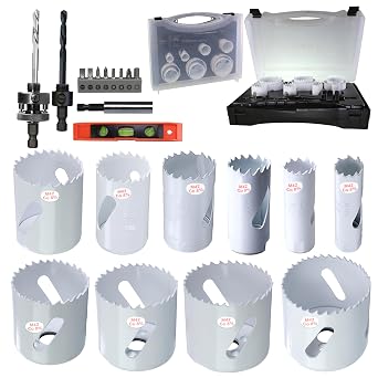 3/4 to 2-1/2" 19 to 64mm 10pcs HSS Bi Metal Hole Saw Kit for Wood Drywall Plastic Aluminum Mild Steel Iron Metal Stainless Steel Heavy Duty Hole Saw Bit