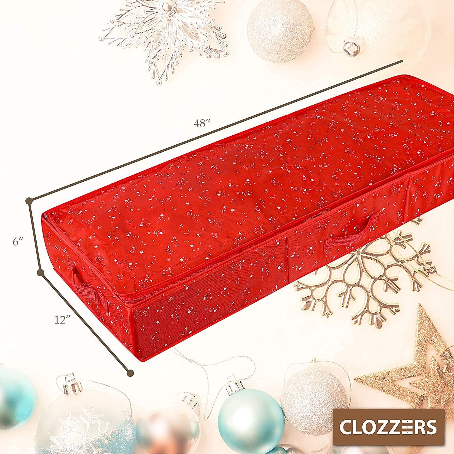 Large Christmas Ornament Storage Box-Storage Container Keeps 128 Holiday Ornaments and Xmas Accessories, Underbed Storage Organizer, 3-inch Compartment, Adjustable, Dual Zipper, Tear-Proof Material