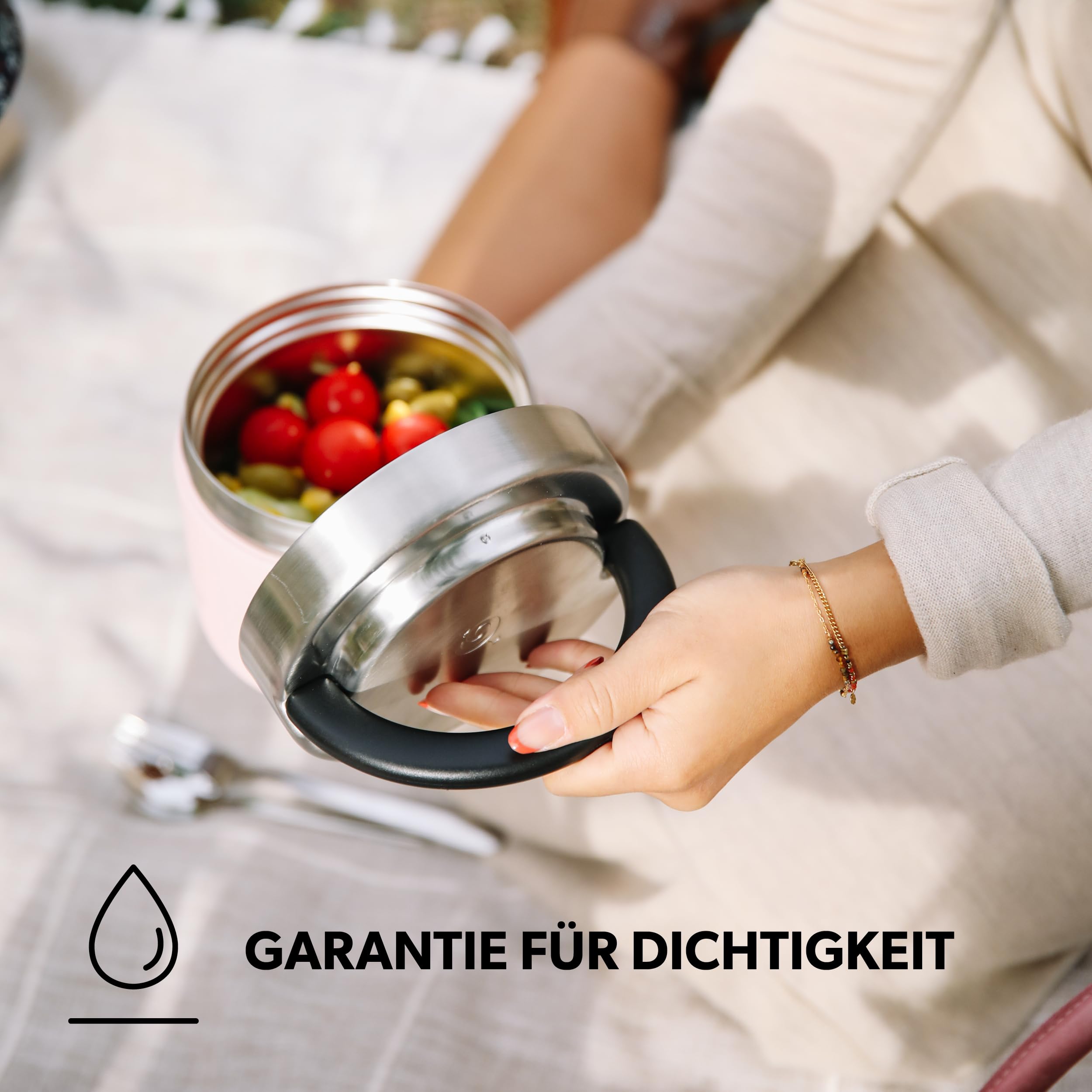 QWETCH - Thermobehälter für Essen mit Griff - 650ml Hanami Blau - Lunchbox Edelstahl Isotherm - 5h Heiß & 7h Kalt - Auslaufsicher & BPA-frei