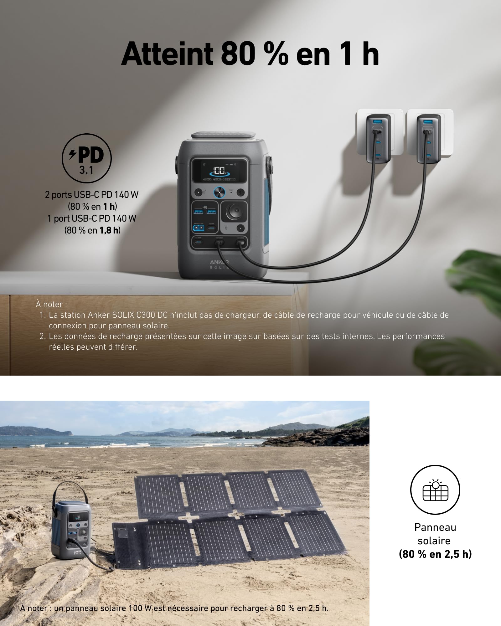 Anker SOLIX C300 DC PowerBank, Station électrique, 288 Wh (90 000 mAh) pour Plusieurs appareils, Batterie LiFePO4, générateur Solaire 300 W, Camping, Voyage et urgences (Panneau Solaire en Option)