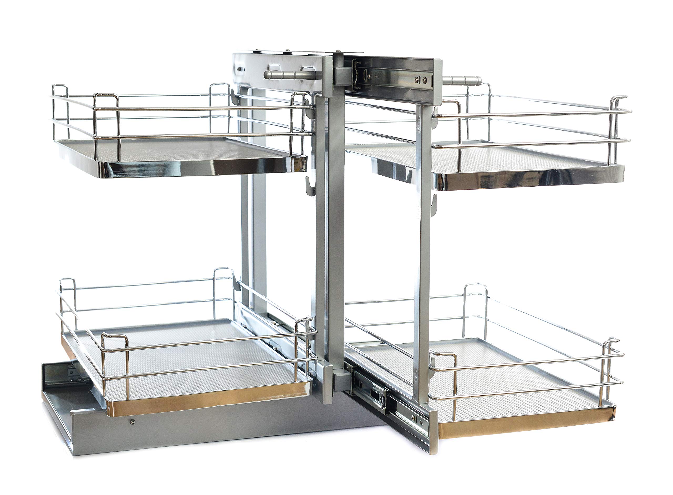 TMY Magic Corner Eckschrank Organizer Beidseitig Montierbar bis 50 kg | Ausziehbare Schublade Küche Stahl, Auszug Küchenschrank Soft-Close-Funktion, Teleskopschublade Ausziehbar für Küchen Schrank