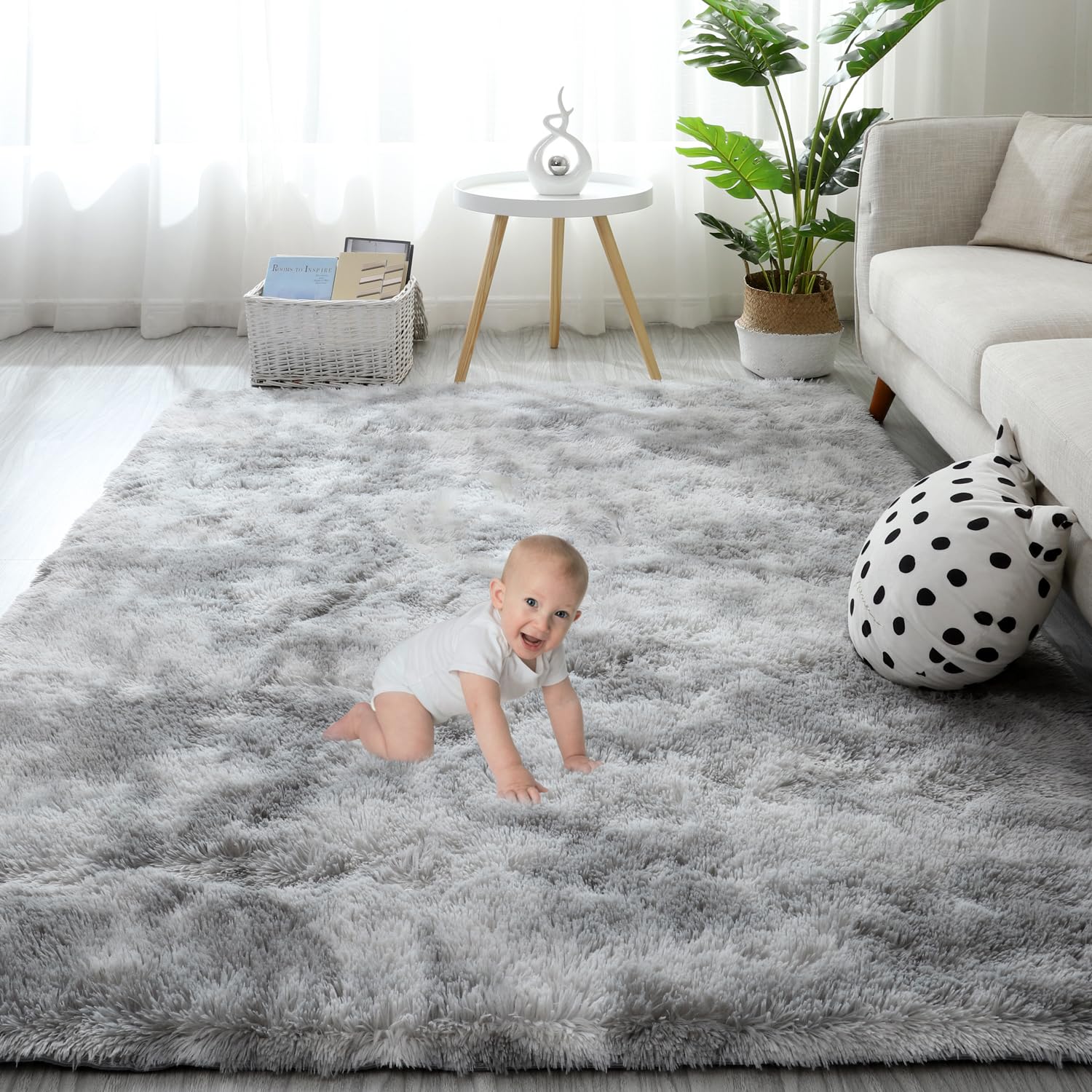 Gsogcax Grey (Tie-Dye) Grey Rugs Living Room 160X200cm Super Soft Fluffy Area Rugs For Bedroom Shaggy Anti-Skid Comfortable Large Rugs Indoor Modern Home Decor Floor Carpet -(Tie-Dye)