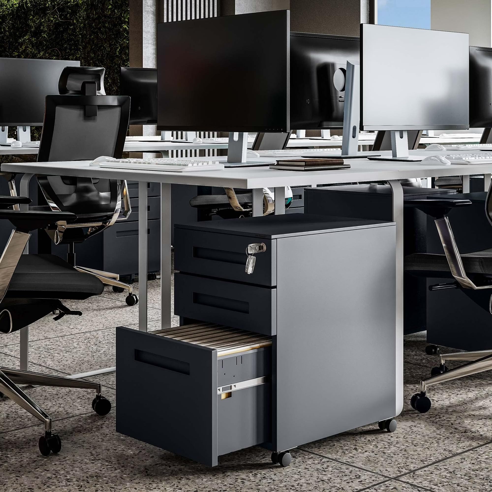 Jan Nowak Rollcontainer Bürocontainer Schubladenschrank Rollen 39x60x50 cm | Schreibtischcontainer, Rollwagen mit Schubladen, mobile Büroaufbewahrung für Unterlagen, Zubehör und Arbeitsplatzorganisation