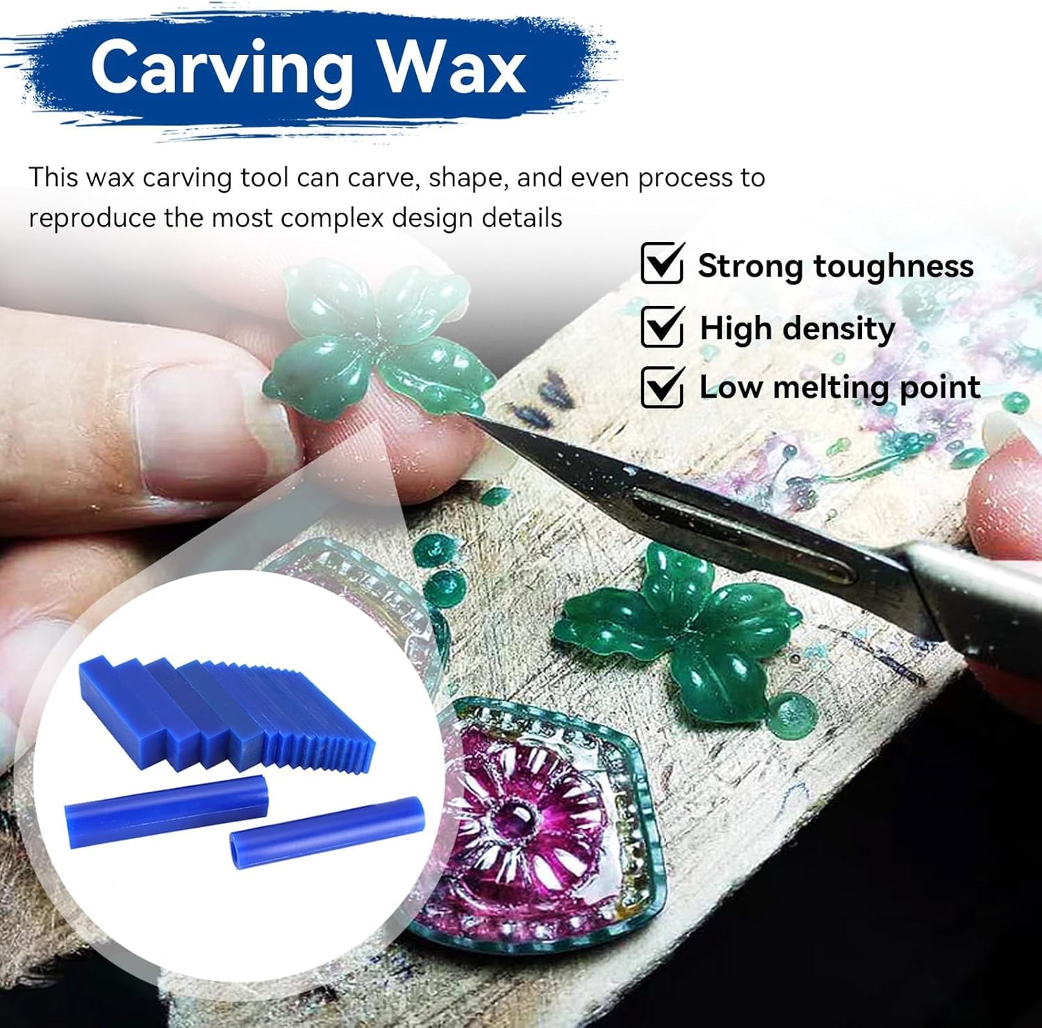 15PCS Carving Wax Block + 2PCS Lost Wax Ring Tube, Blue Color Casting Supplies Jewelry Ring Casting Mold Kit Jewelry Sculpting Molding Tool DIY Craft Rings Making Slice Tube Assortment