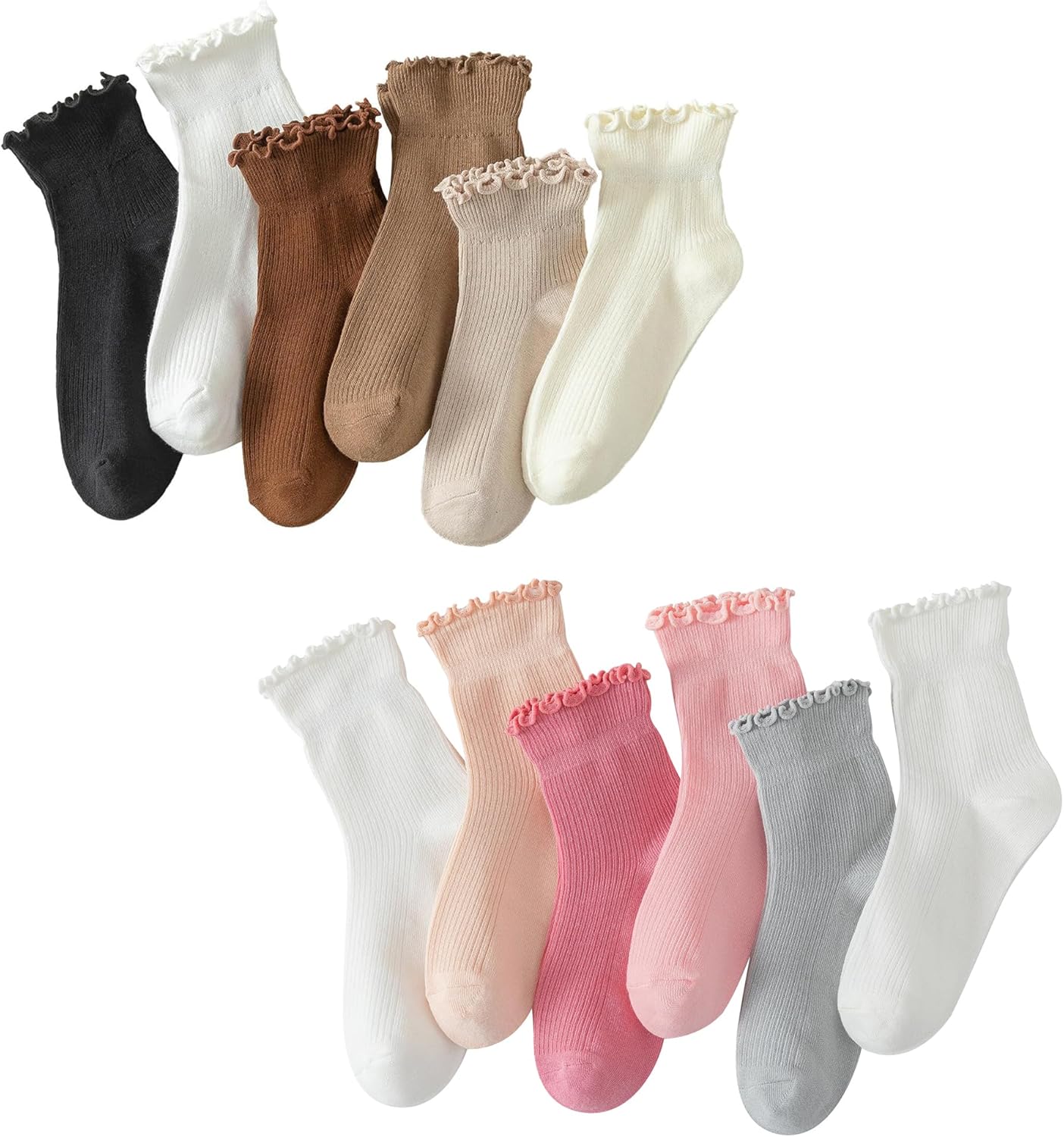 Hstyle 12 Pairs Ruffle Socks Women - Breathable Cool Ankle Socks