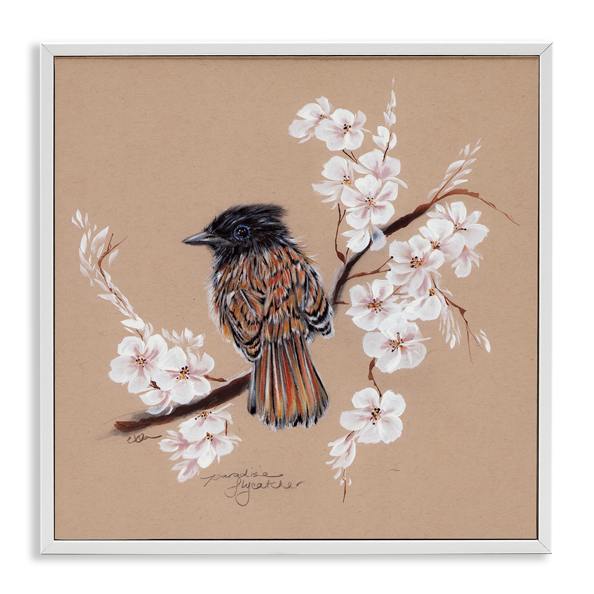 Stupell Industries Perched Bird Neutral Apple Blossoms White Framed Giclee Art, design by Cady Driver, 12 x 12