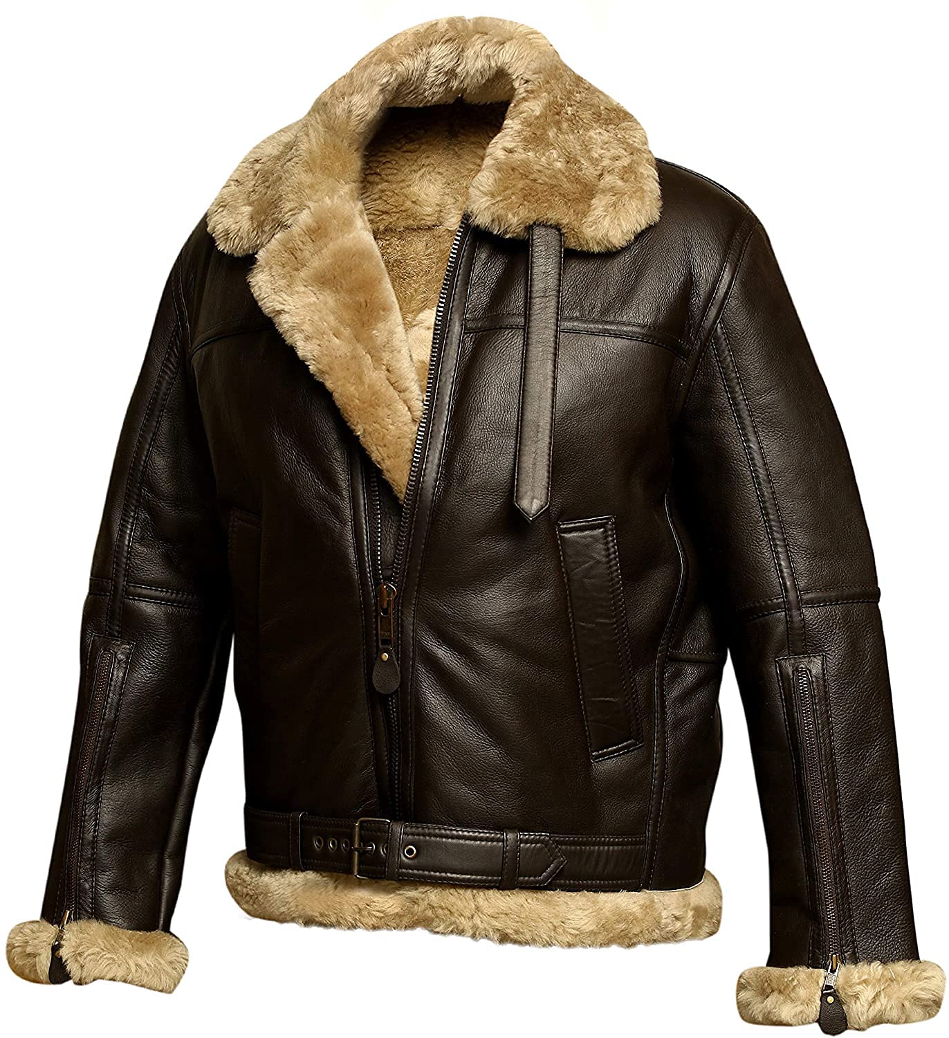 Giacca da uomo in vera pelle di montone Raf Aviator B3 Bomber volo invernale WW2 - marrone