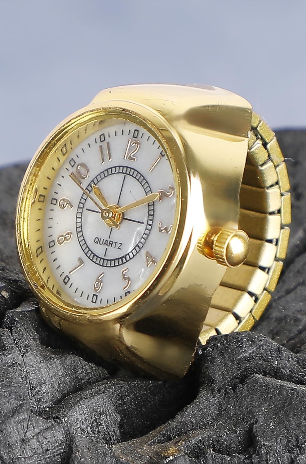 Ring Watch for Women Stainless Steel Gold Plated Stylish Strachable Gold Ring for Women Girls Love Gifts