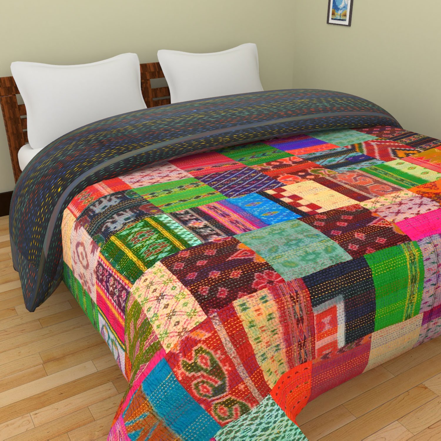 Chic & Comfort My Home MY Life.... Silk Single Bed Cover (150x220 cm_Multicolour)