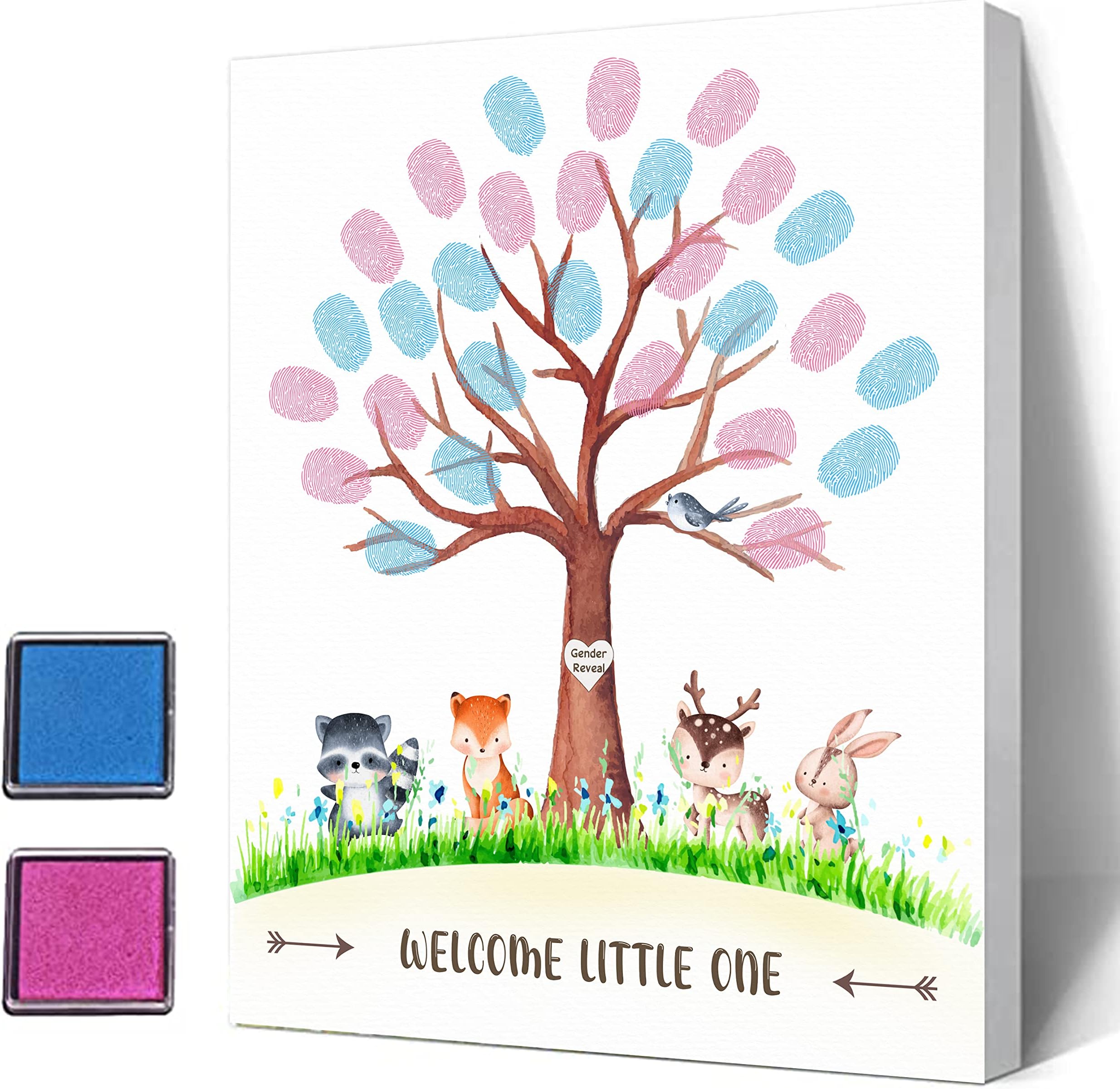 Misaidou Baby Gender Reveal Fingerprint Tree, Gender Reveal Party, Animal Baby Shower Guest Book Party Ideas, Guess the Gender, Baby Shower Guest Book with Ink Pad