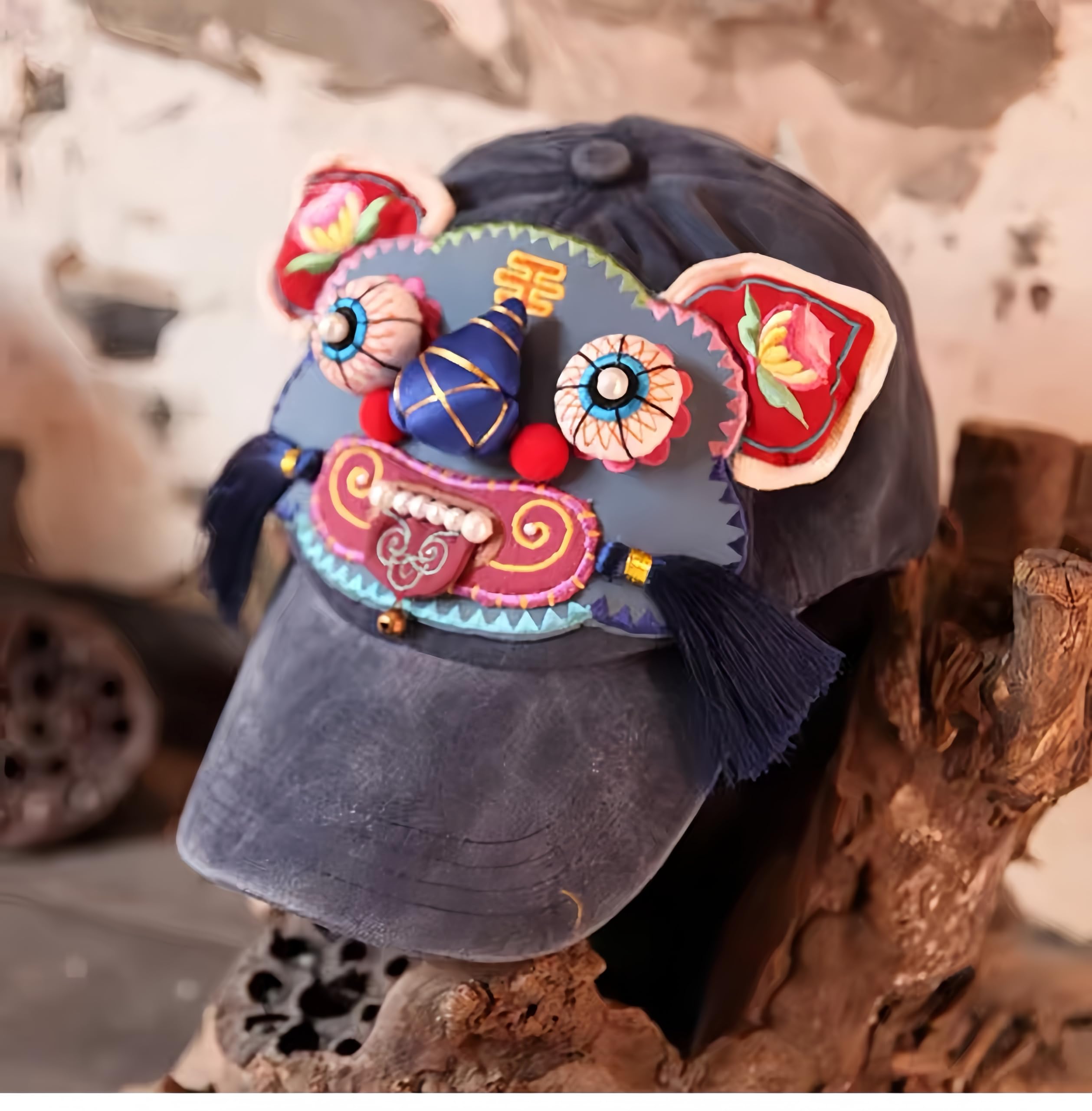 Traditionelle chinesische Tigerkopf-Baseballkappe, Vintage-Baumwolle, verstellbarer Hut, ethnischer Stil, Neuheit Hut für Damen und Herren