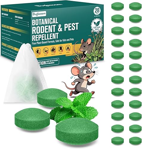 Bolas de polilla de aceite de menta para roedores, paquete de 28 unidades, repelente natural de ratones y ratas para uso en interiores y exteriores,