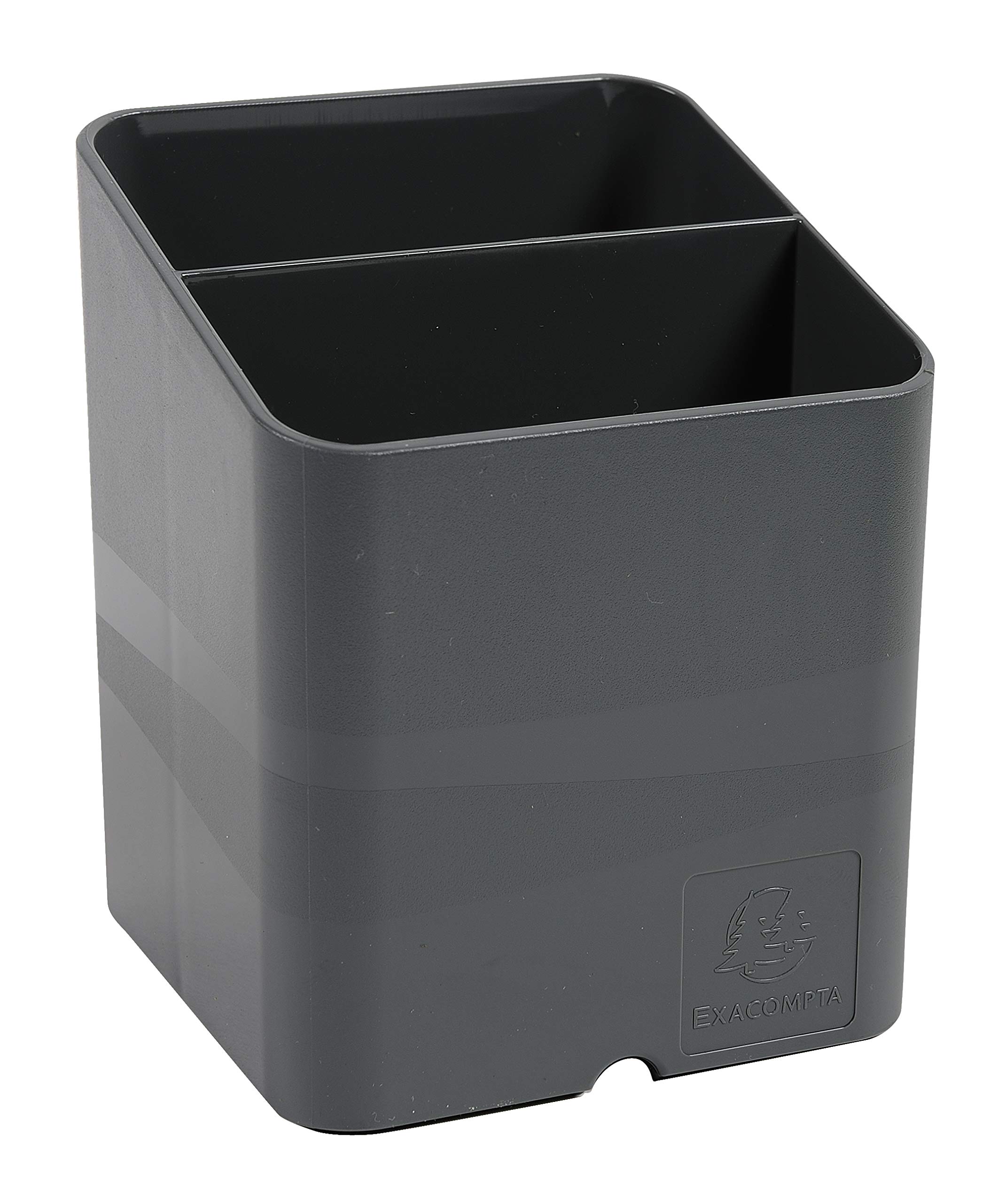 Exacompta - Ref 67707D - Office Pen-Cube Pen Pot - 74 x 74 x 93mm in Size, Space Saving Pen Pot - 2 Sections with for Pens, Pencils and Accessories - Mouse Grey