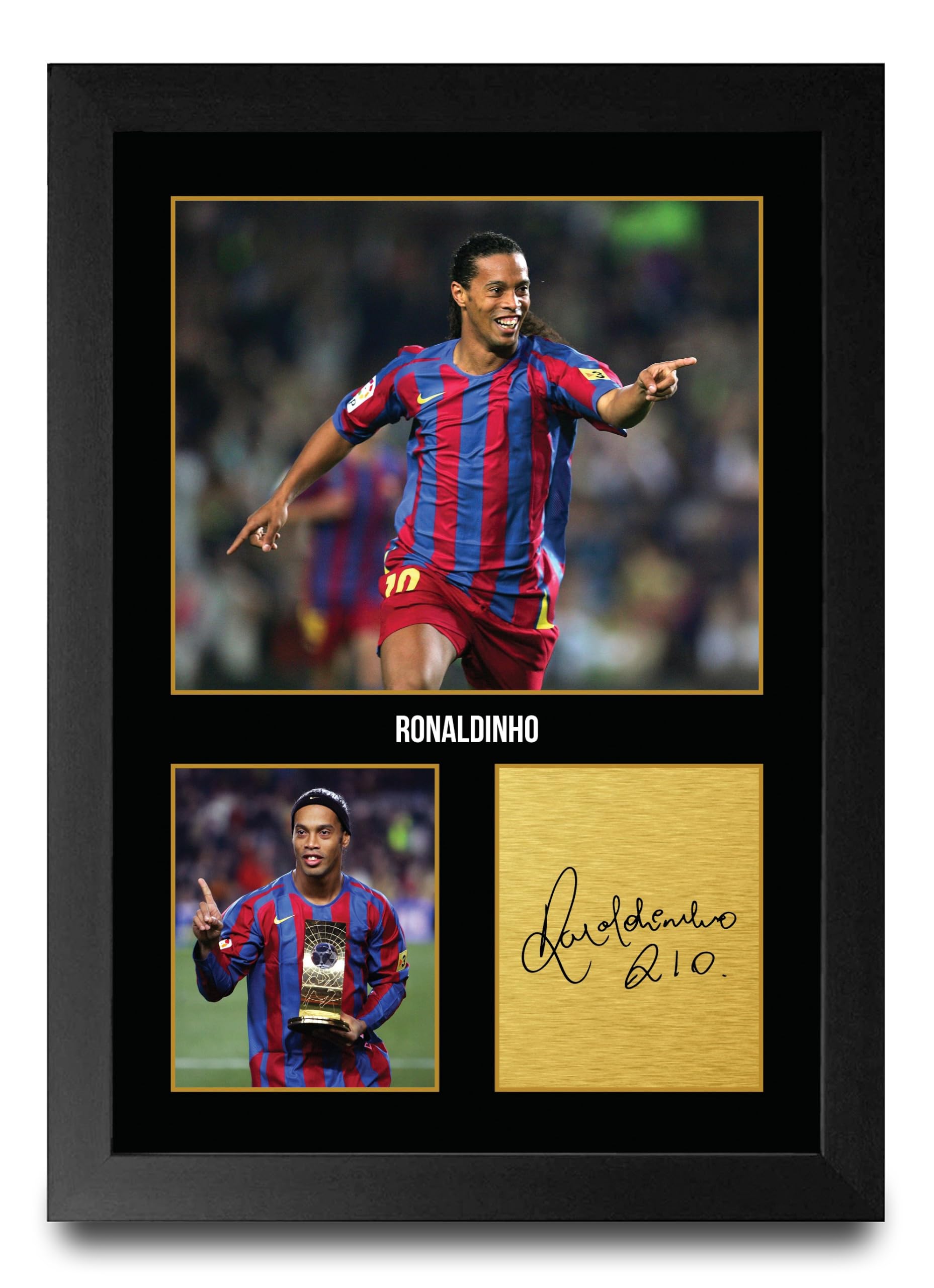 HWC Trading Ronaldinho Barcelona Gifts Printed Signed Autograph Picture for Football Fans and Supporters (ID-004461) - A4 Framed Print