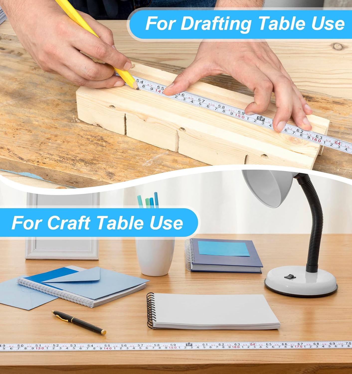 2 Packs Self Adhesive Measuring Tape, Self Adhesive Measuring Tape 78 Inch (200cm) Peel & Stick with Imperial/Metric Scales, Left-Right Read Ruler for Workbench, Table Saw & Drafting