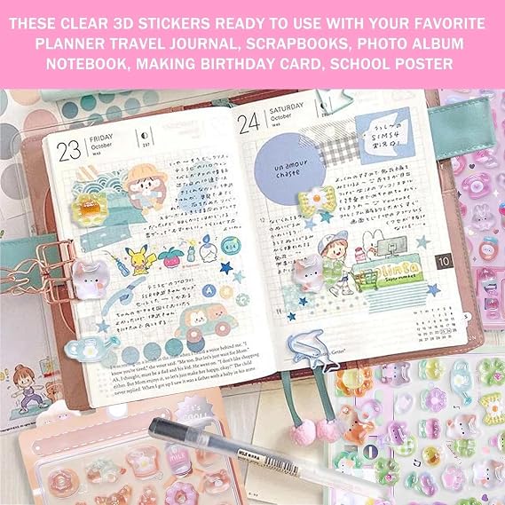 3D Sticker Set with Cute Pink Bunny Designs, 3 Pcs 3D Stickers Puffy Stickers for Toddlers, Cute Animal Design Cartoon Mini Sticker, Suitable as Rewards and Decorations, Creative Gift