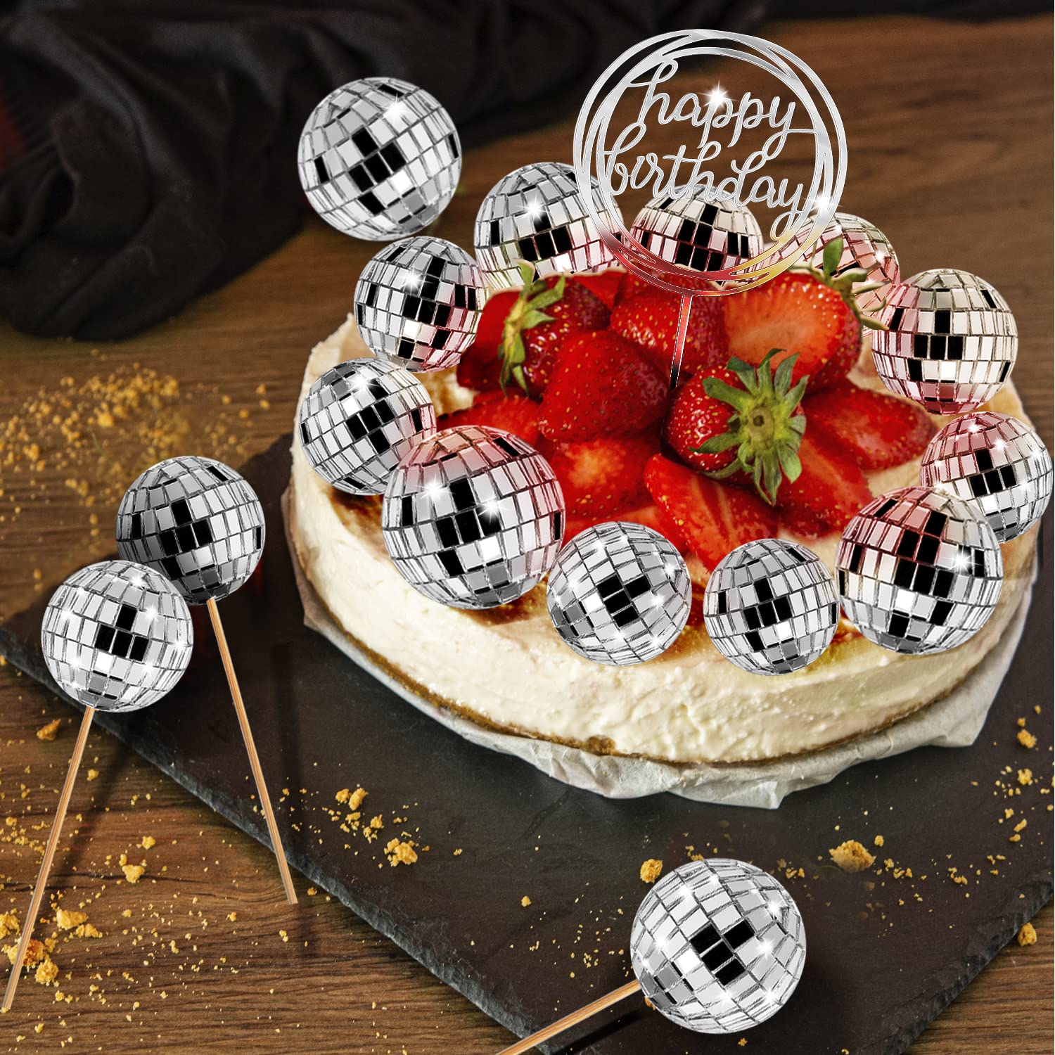 Heyu-Lotus 21 Decorazioni Per Torta Palla Da Discoteca: Glitter E Specchio Anni '70