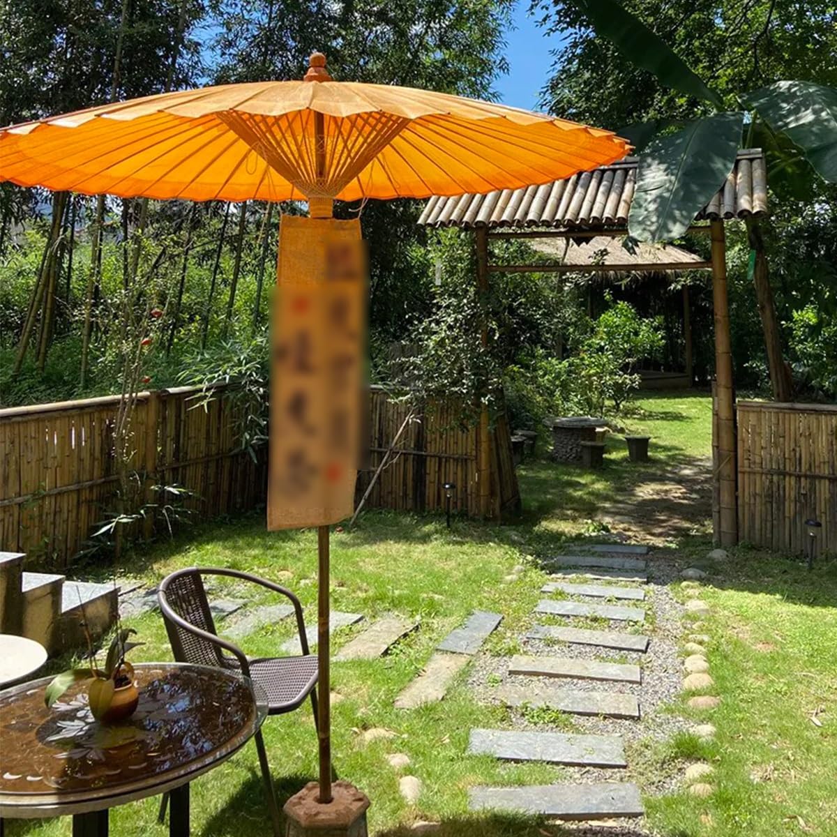 Chinesischer Sonnenschirm aus Ölpapier & Bambus – Ø200 cm, Handgefertigt, Faltbar & Leicht, UV-Schutz 50+ & Wasserfest – Für Terrasse, Gartenfest, Strand Sockel Nicht Inklusive(Orange)