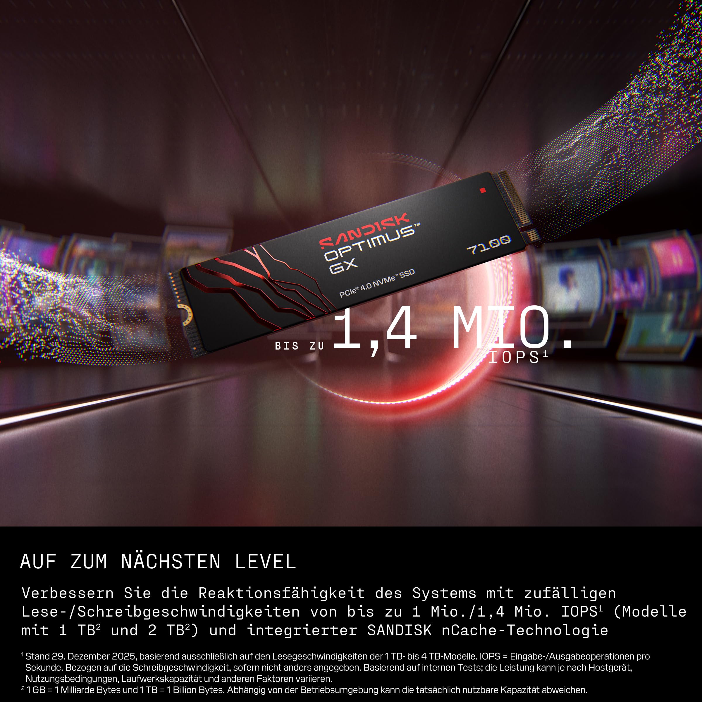 SANDISK Optimus GX 7100 NVMe SSD 500 GB (bis zu 7.250/6.900 MB/s sequentielles Lesen/Schreiben, PCIe 4.0, M.2 2280, BiCS TLC 3D CBA NAND, SANDISK Dashboard)