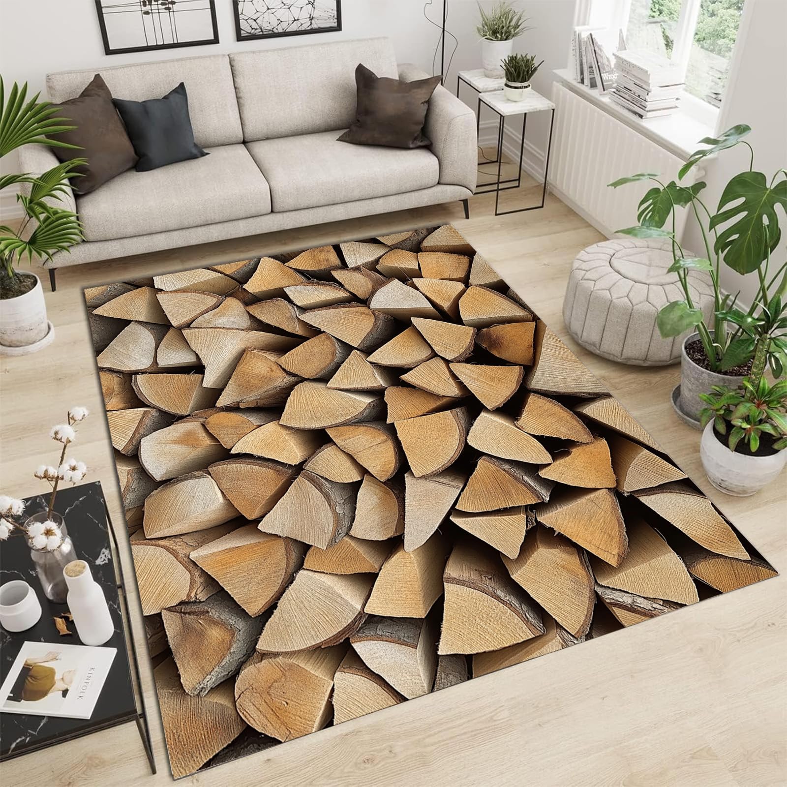 Tapis shaggy doux et moelleux pour un salon chaleureux au design moderne