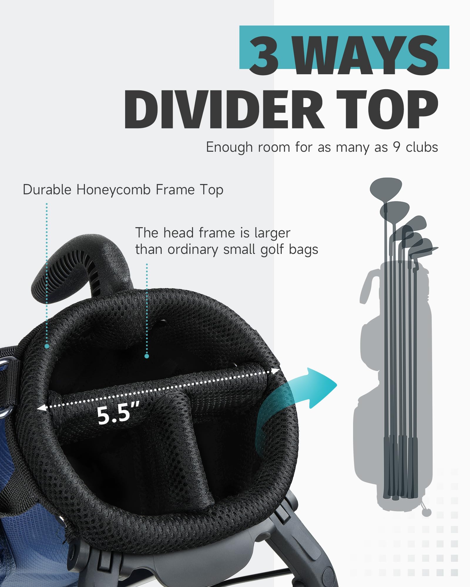 Findway Kleines Golfbag, Leichtes & Tragbares Golf Pencil Bag mit Standfuß, 3-Fach-Unterteilung, Verstellbarer Gepolsterter Trageriemen, 5 Taschen und Tragegriff, für Herren und Damen