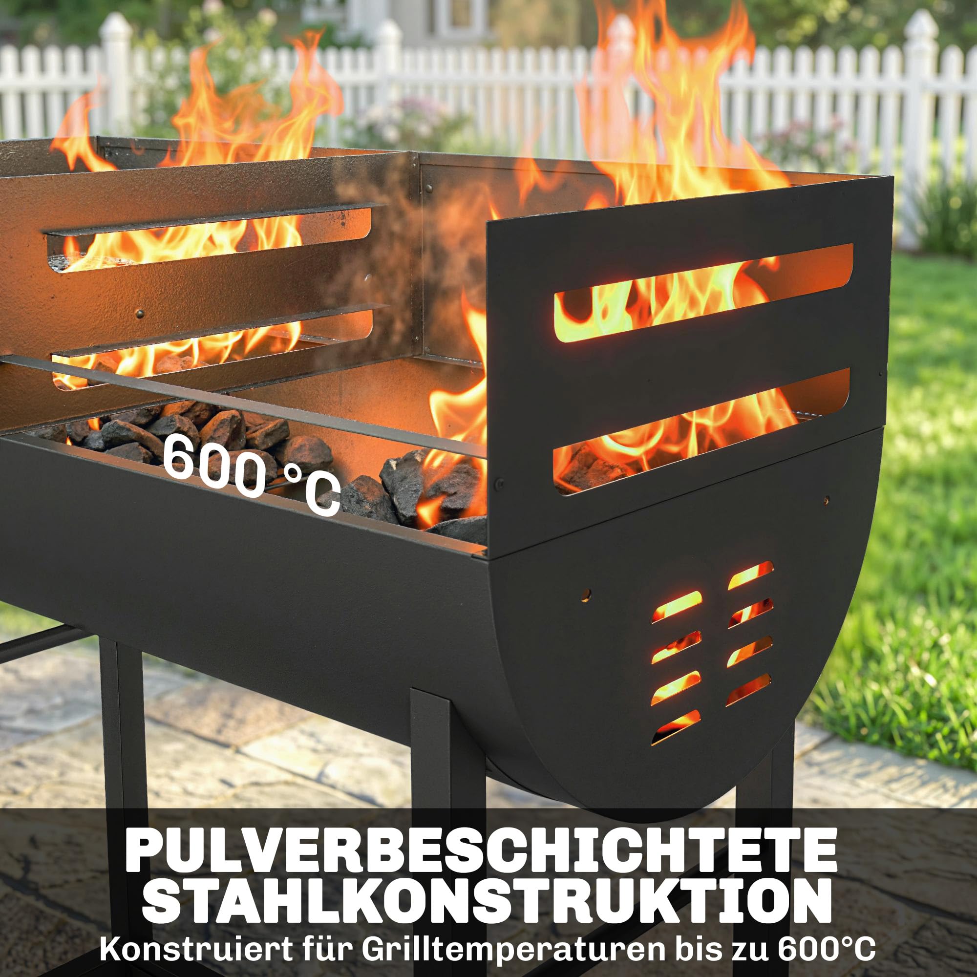 Outsunny Holzkohlegrill Grillwagen mit 2 Grillzonen höhenverstellbarer Grillrost Holzablage Räder Seitengriff, fahrbar Holzkohle Grill für Terrasse Picknick Party 103 x 46,5 x 100 cm Schwarz