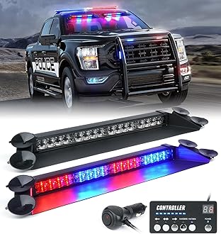 LUMENIX LED Emergency Dash Strobe Lights Bar w/Controller Windshield Visor Safety Warning Traffic Caution Lightbar Deck Split Flashing Light for Police Cop Patrol Vehicles Trucks - Red Blue