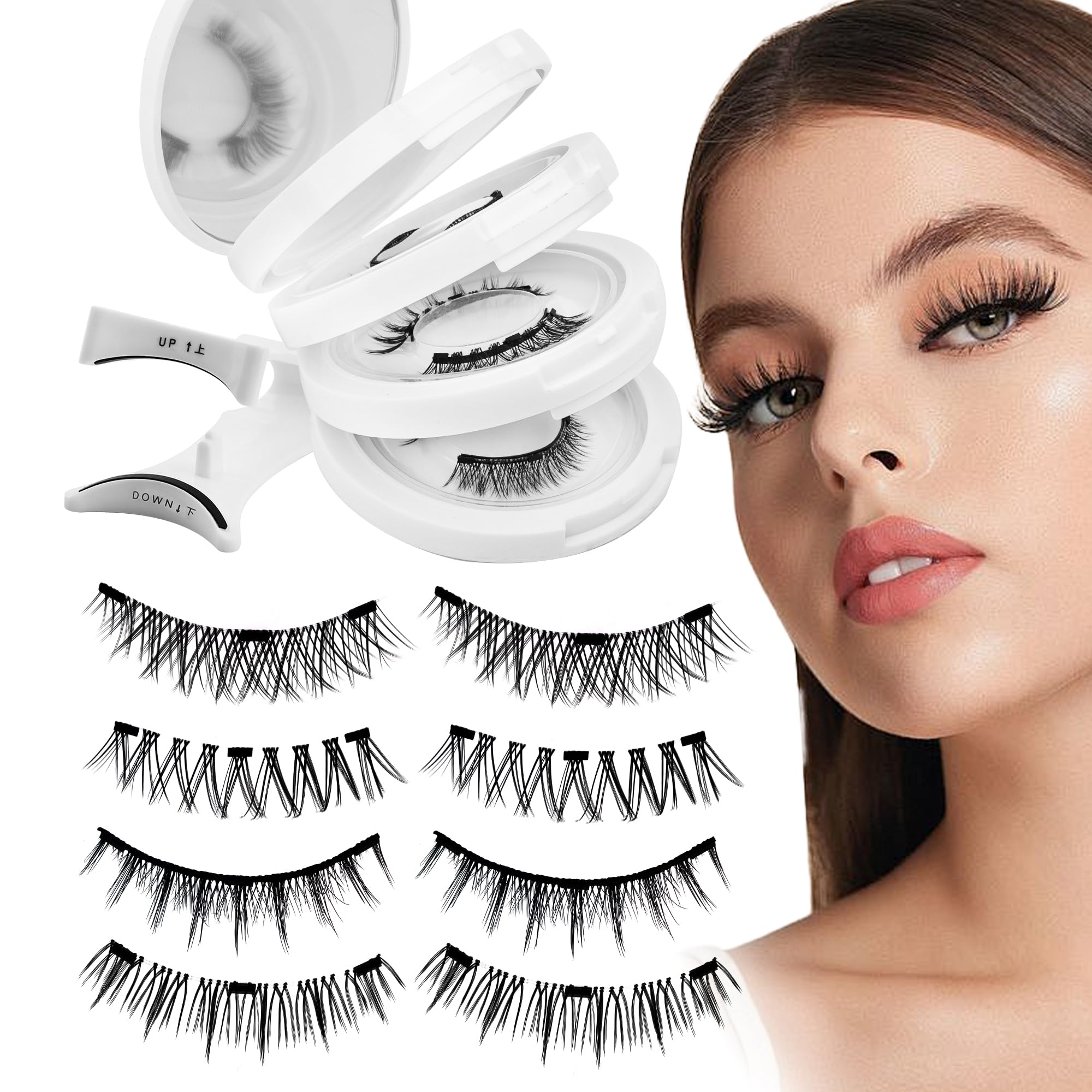 GEMERRY Magnetic Eyelashes 4 Pair Cat Eye Magnetic Lashes with Applicator and Mirror No Glue Needed Fluffy Strip Lashes DIY Use at Home