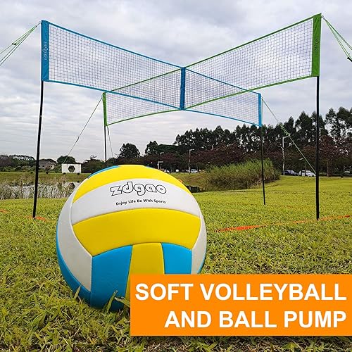 Miniatura 6 de Zdgao Red de voleibol de cuatro vías de 14 x 14 pies de altura ajustable 4 cuadrados de voleibol de bádminton al aire libre para patio trasero,
