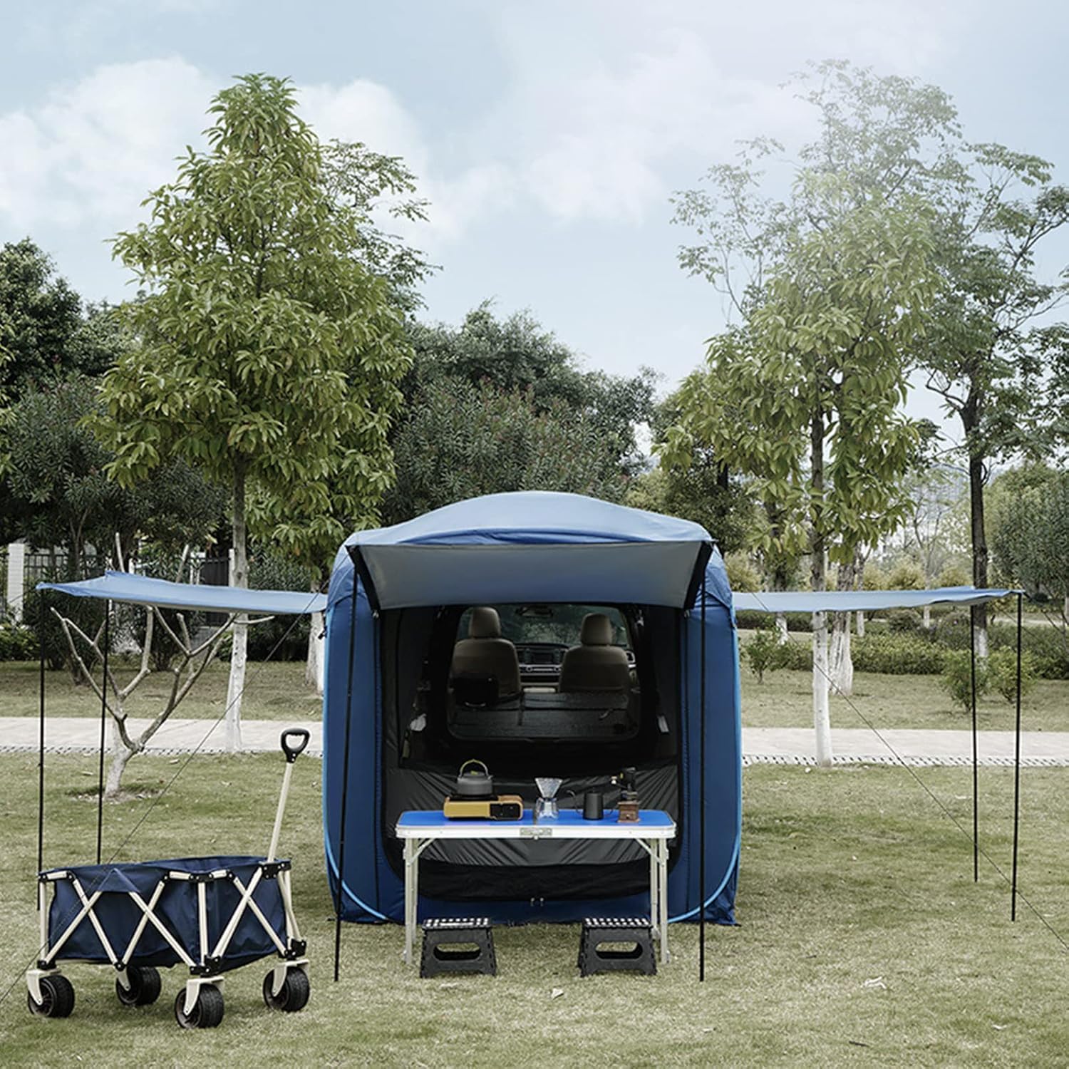 Heckzelt Auto Geeignet Für Skoda Karoq 2017-2024, Auto Markise Sonnensegel Camping Heckklappe Auto Heckzelt Heckzelt Sonnenschutz Auto Zelt Camping,A-Black Sport & Freizeit