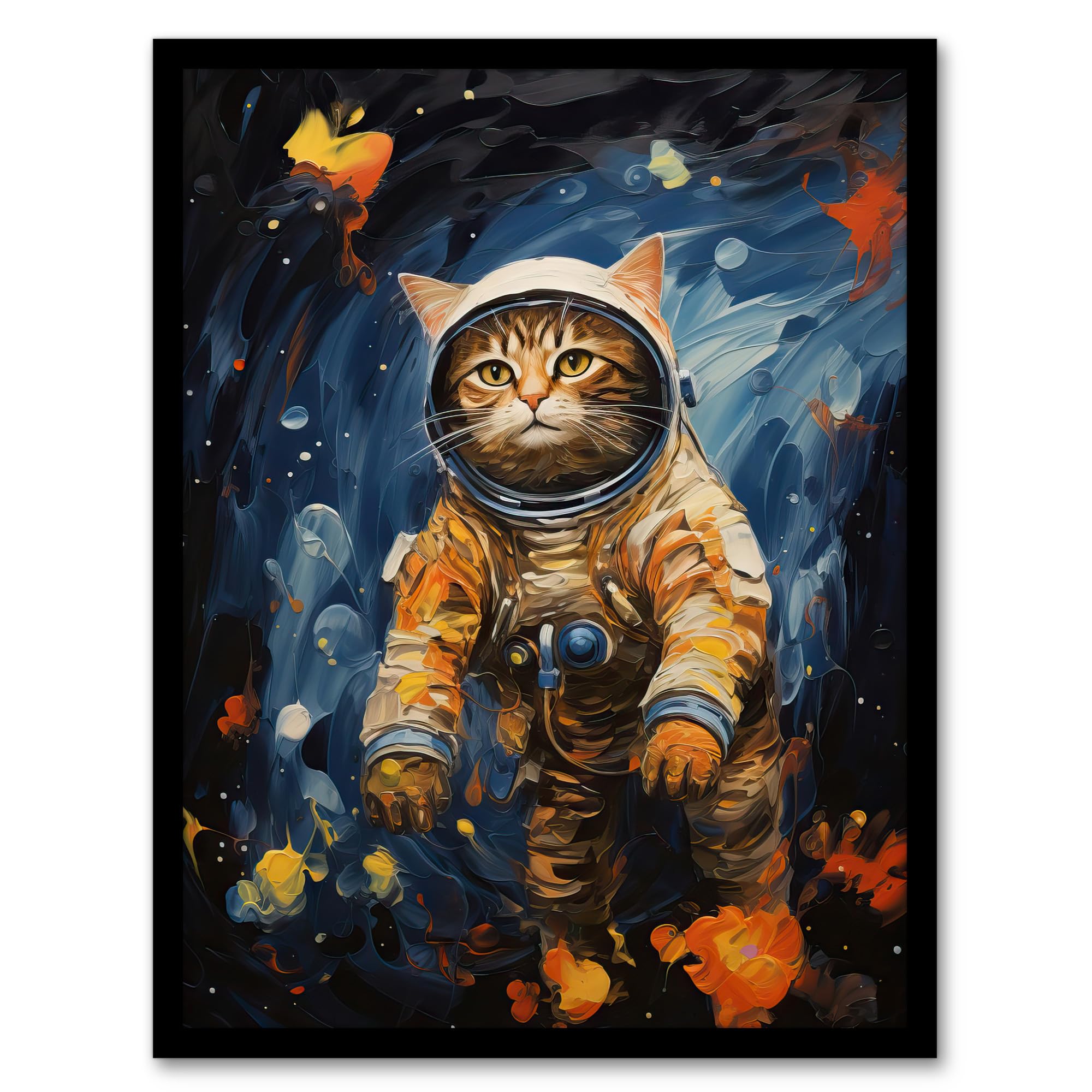 Artery8 Ground Control To Ginger Tom Artwork Fun Space Cat Oil Painting Artwork Framed Wall Art Print 18X24 Inch