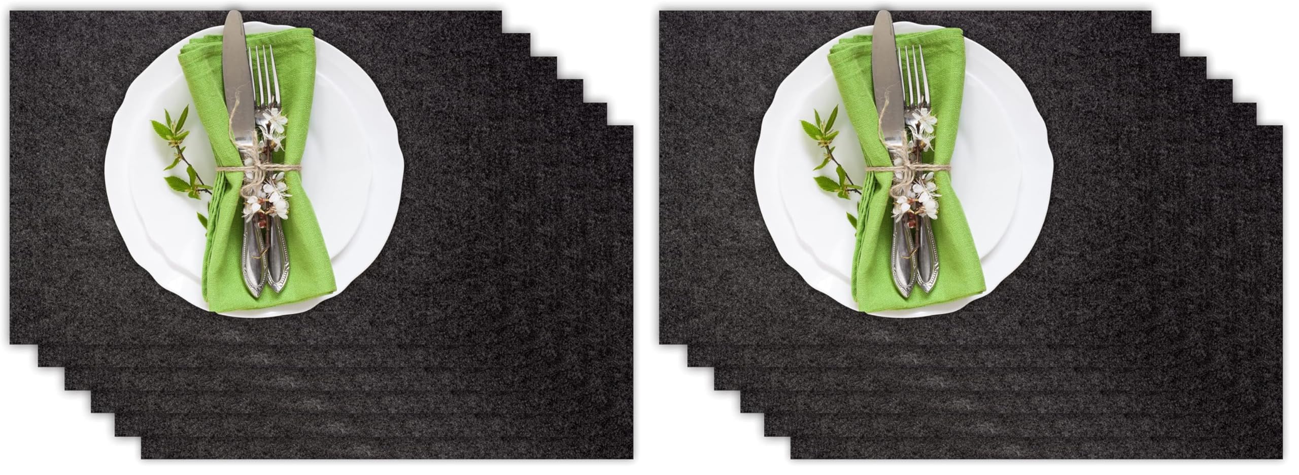 Casoro 6er Platzset aus waschbarem Filz, Platzmatten je 30x44cm in anthrazit, edles Tischset perfekt zu jeder Einrichtung (Packung mit 2)