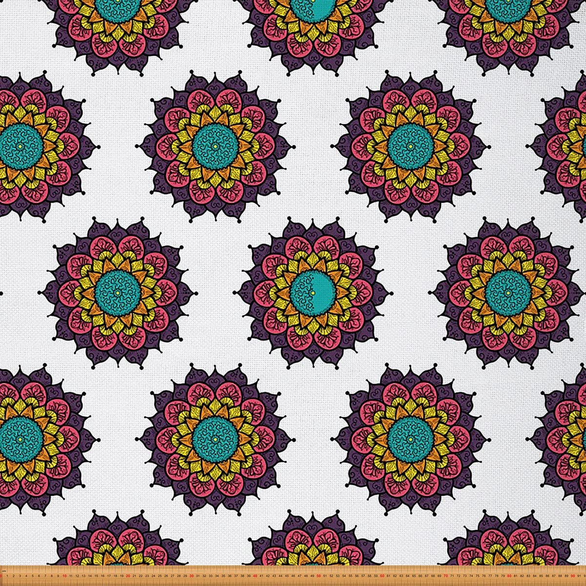 Tkanina mandala, styl boho tkanina na podwórku, hipisowska mandala do projektów DIY i domu, egzotyczna kwiatowa tkanina na zewnątrz, 10 metrów, dł. 920 x 150 cm, brązowa