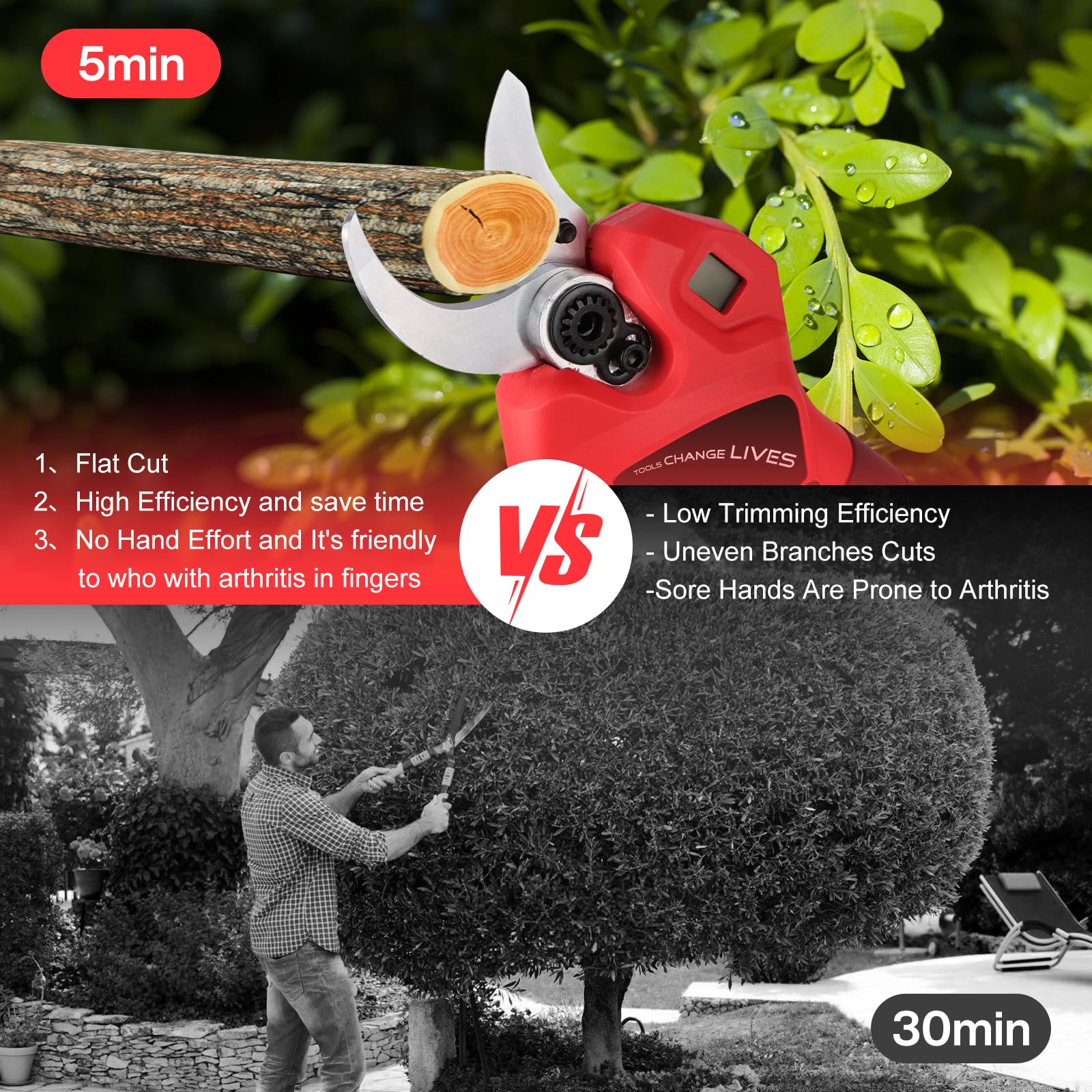 45mm Tijeras De Podar Electricas: Tijera podar telescopica 45-30mm Ajustables Hoja SK7 - Tijeras de podar telescópicas con 2 baterías de 21 V/2000 mAh - Tijeras de Podar Bateria para Jardinería,Olivos