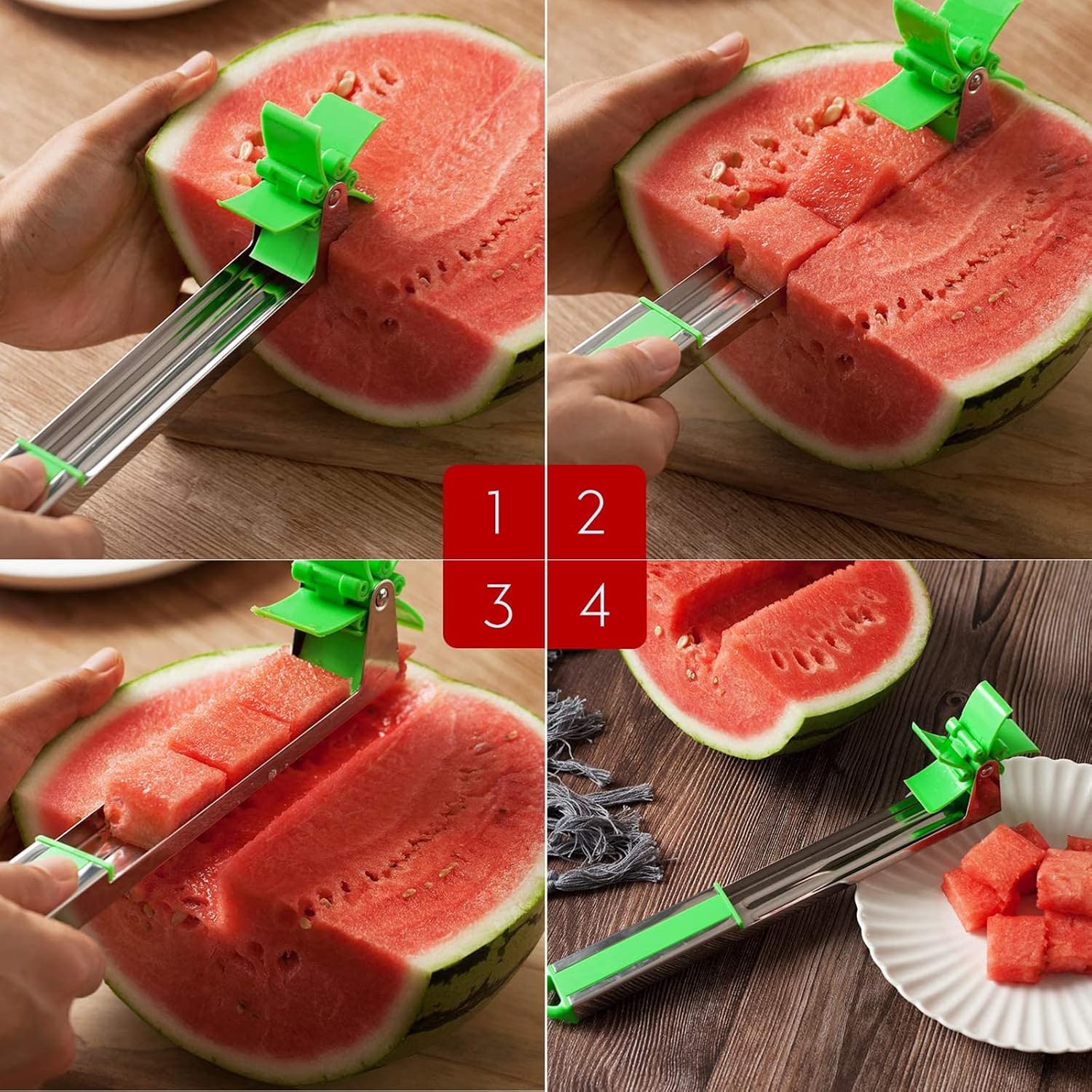 Watermelon Windmill Cutter - Slice a Watermelon in Seconds, 304 Stainless Steel Fruit Slicer Pro Knife - OKMIMI Kitchen Gadgets Tools
