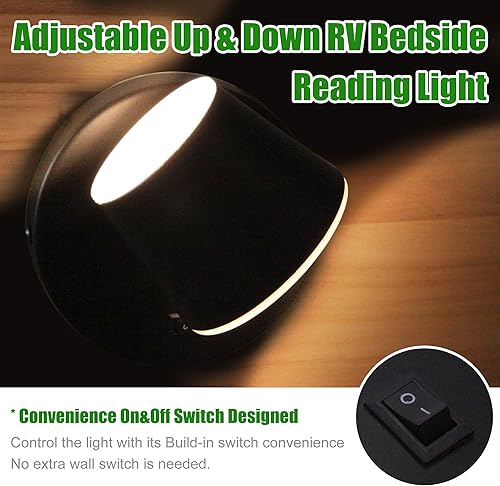 Miniatura 2 de Luz de lectura LED de 12 V con interruptor, lámpara de pared giratoria de 350 voltios de 12 voltios, acabado negro, luces interiores de RV para