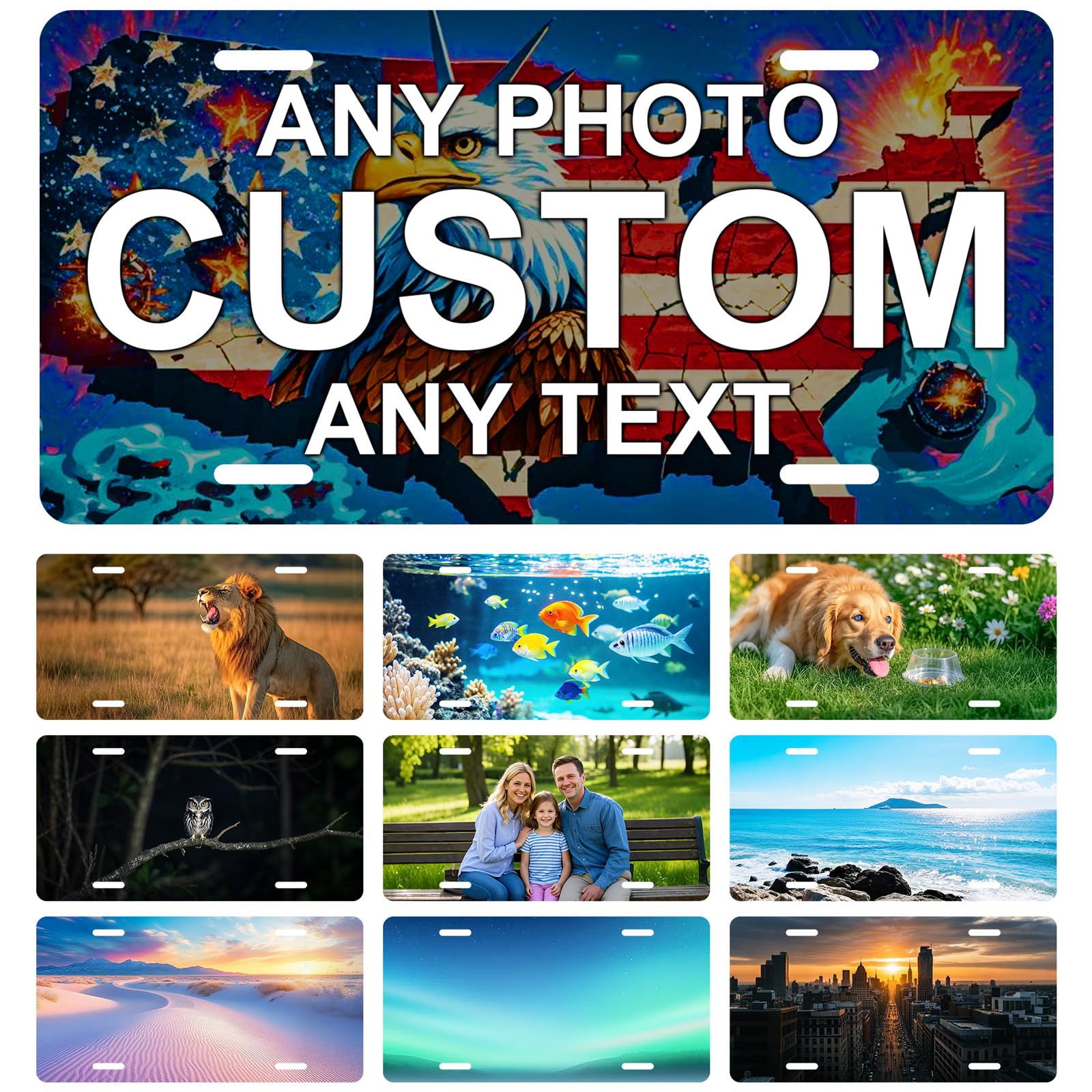 Metal Custom License Plate - 6x12 Inch - Personalized License Plate for Front of Car - Decorative Auto Accessories Car Tags (3.Custom Upload Design)