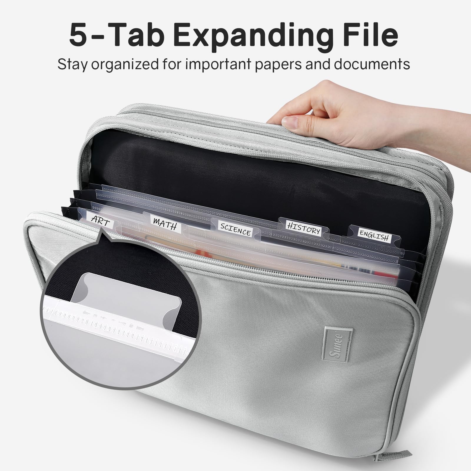 SUNEE Borsa per raccoglitori con cerniera con manico, anello a 3 anelli da 5 cm, capacità di 500 fogli, include tasca con cerniera, cartella portadocumenti espandibile con 5 schede, raccoglitore