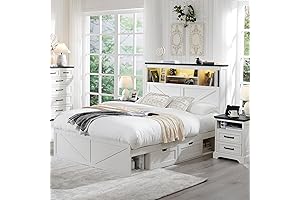 Charming Farmhouse Queen Size Wood Bed Frame with Functional Features