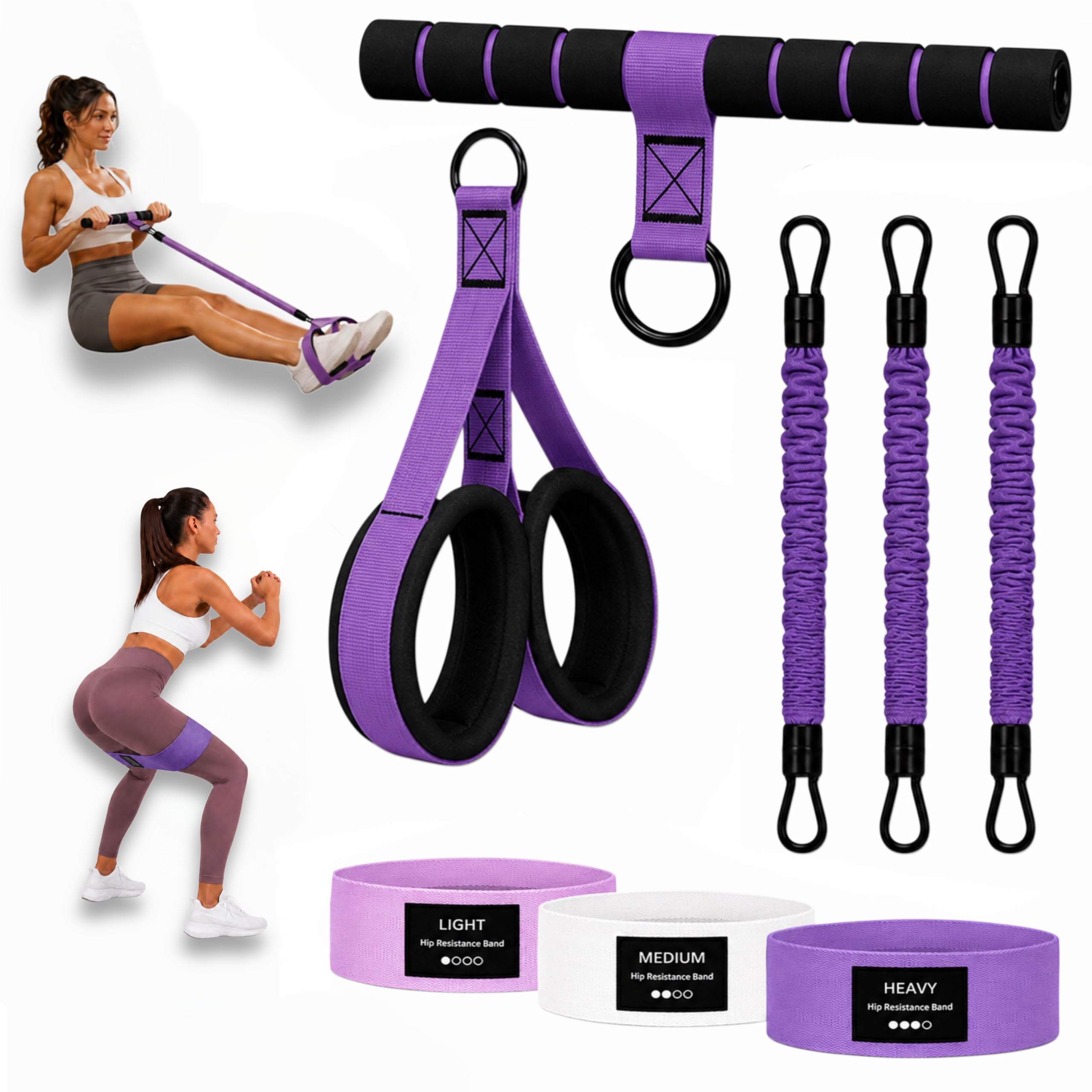 upgraded Pedal Resistance Band with Handle, full body workouts, Resistance bands set for upper and lower body strengthening, Glute training resisatance bands for legs and glutes, Purple