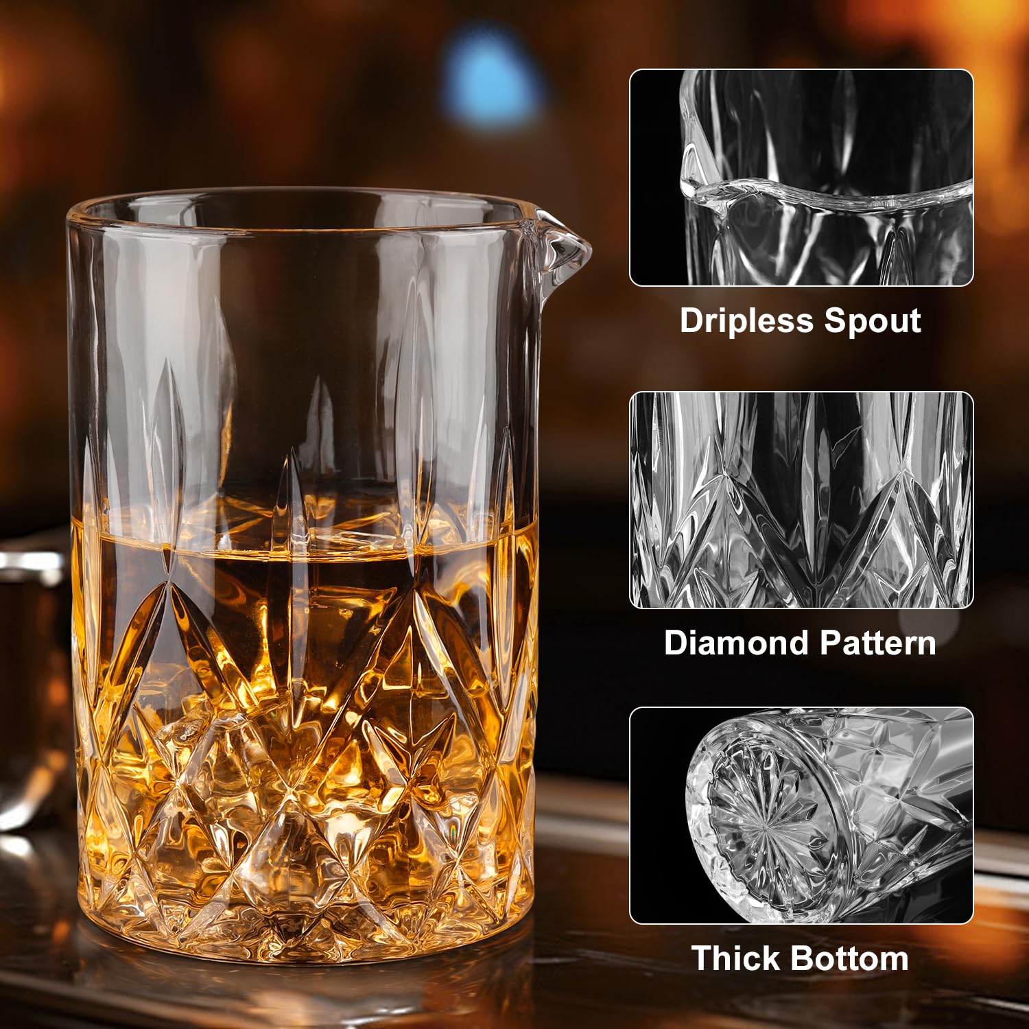 Vaso mezclador de cóctel, vasos mezcladores de cristal de 18.5 onzas, accesorios de barman de fondo grueso para whisky Manhattan Martini 5