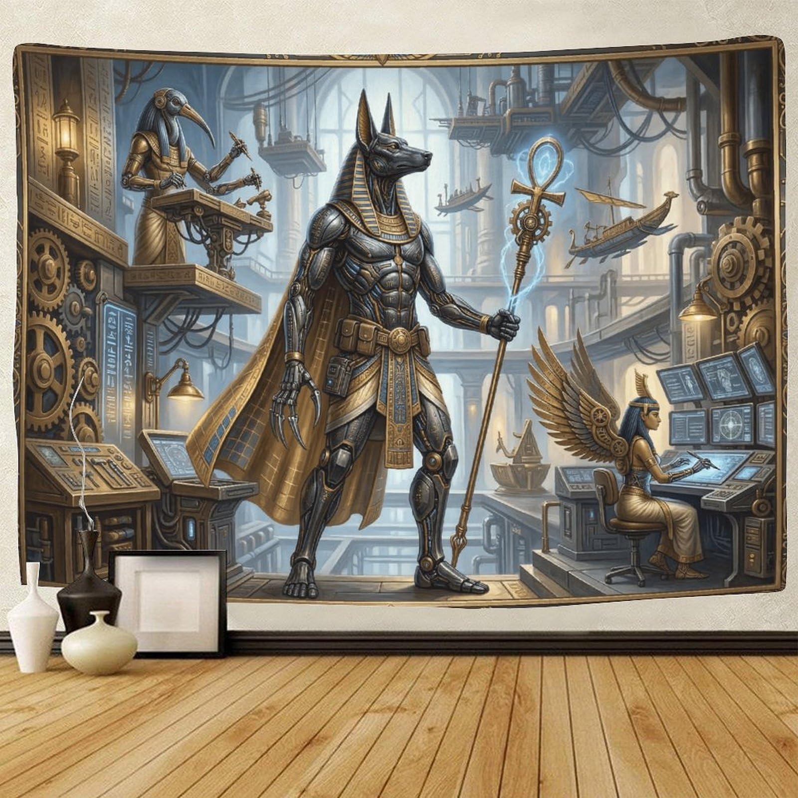 GPMNBCXZK Egyptian Anubis Steampunk Home Decor 3D Printed Wall Art Tapestry for Bedroom 130cmx150cm