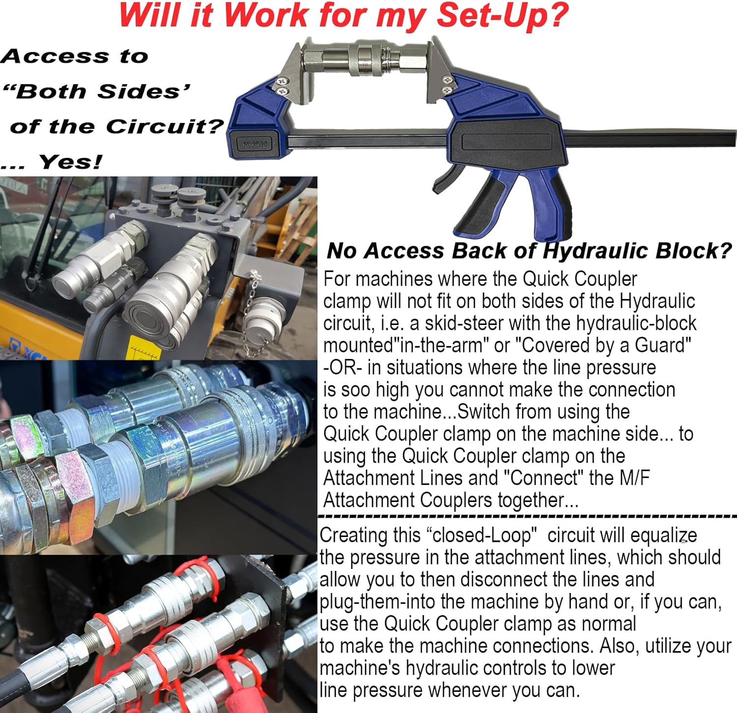 18” Quick Coupler Hand Clamp Includes 4 Pcs Duo-Jaw Sets(2 * 1/2" & 3/4" and 2 * 7/8" & 3/8" Jaw) for Hydraulic Pipe Clamps Quick Coupler Tool Suitable Excavators, Tractors, Cranes, etc.