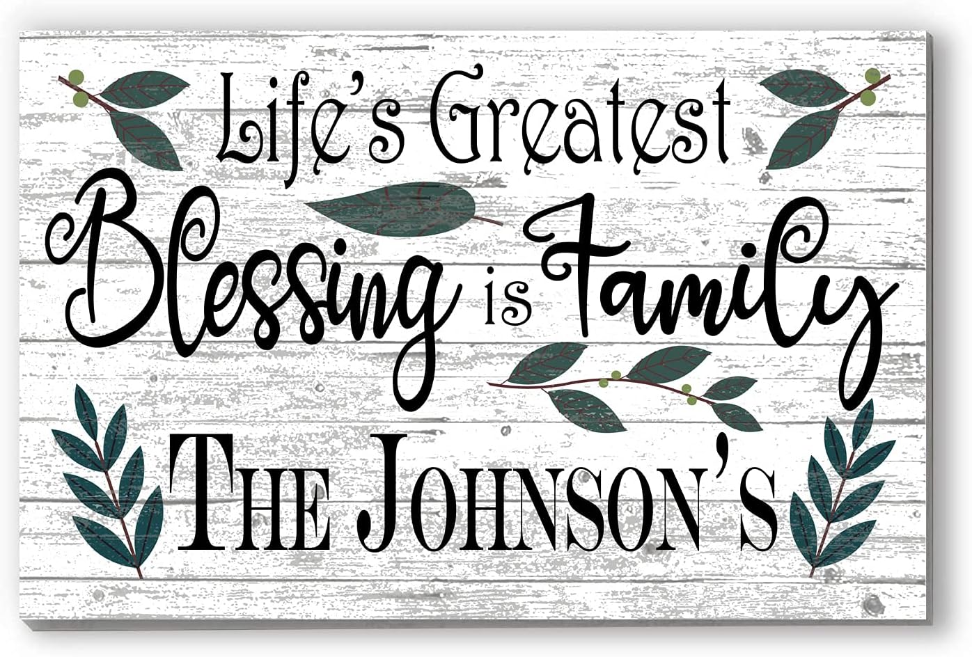 Family Name Sign Personalized – “Life’s Greatest Blessing is Family” Rustic Wall Art – Wedding, Anniversary, or Housewarming Gift – Farmhouse or Home Decor – Made in USA – 16.5" x 10.5"