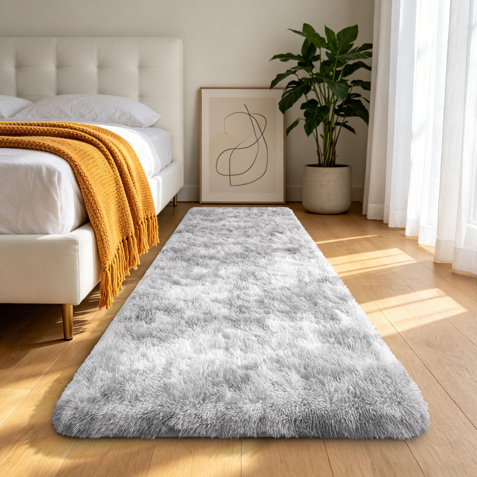 Homaxy Fluffy Runner Rug Hallway, Soft Shaggy Anti Slip Non Shedding Beside Carpet, High Pile Modern Washable Area Rugs for Living Room Kitchen Bedroom, Easy Care Home Decor, 80x150 cm, Grey